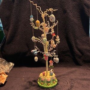 Easter Tree. Decorative Holiday Tree with 18 Hand Painted Wooden Ornaments.